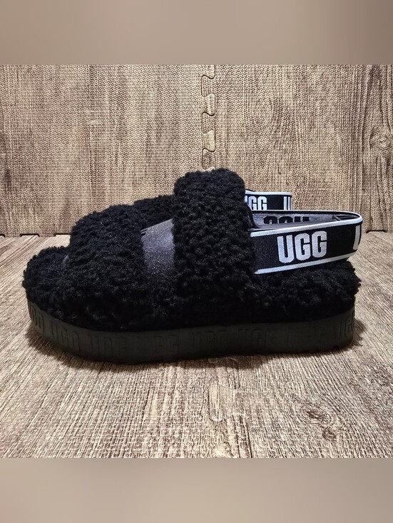 UGG Shoes - UGG Oh Fluffita Black Curly Sheepskin Platform Slide Sandals Women's Size 8